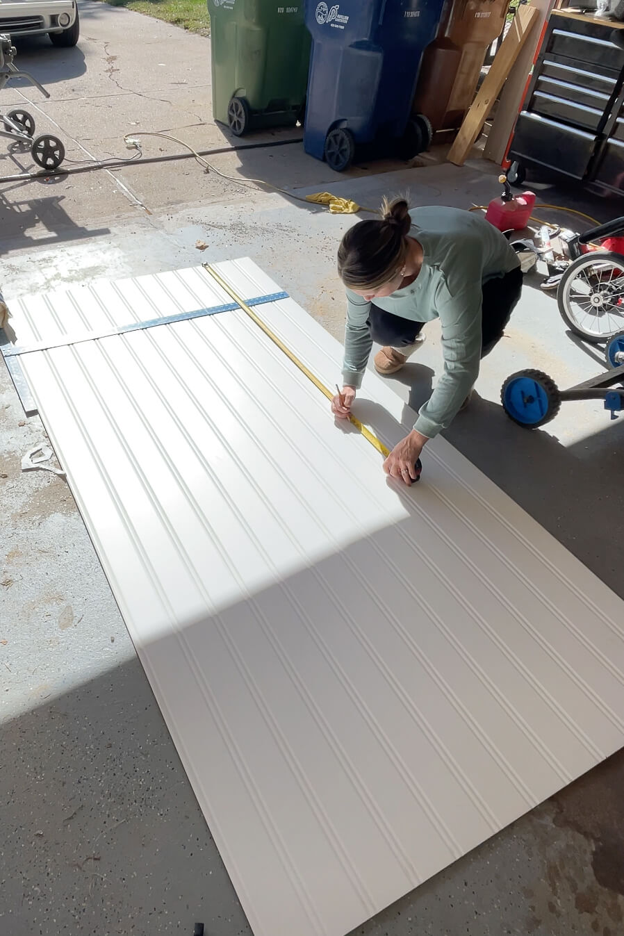 Measuring beadboard to cut a sheet to the size that I need for installing on a bathroom wall.